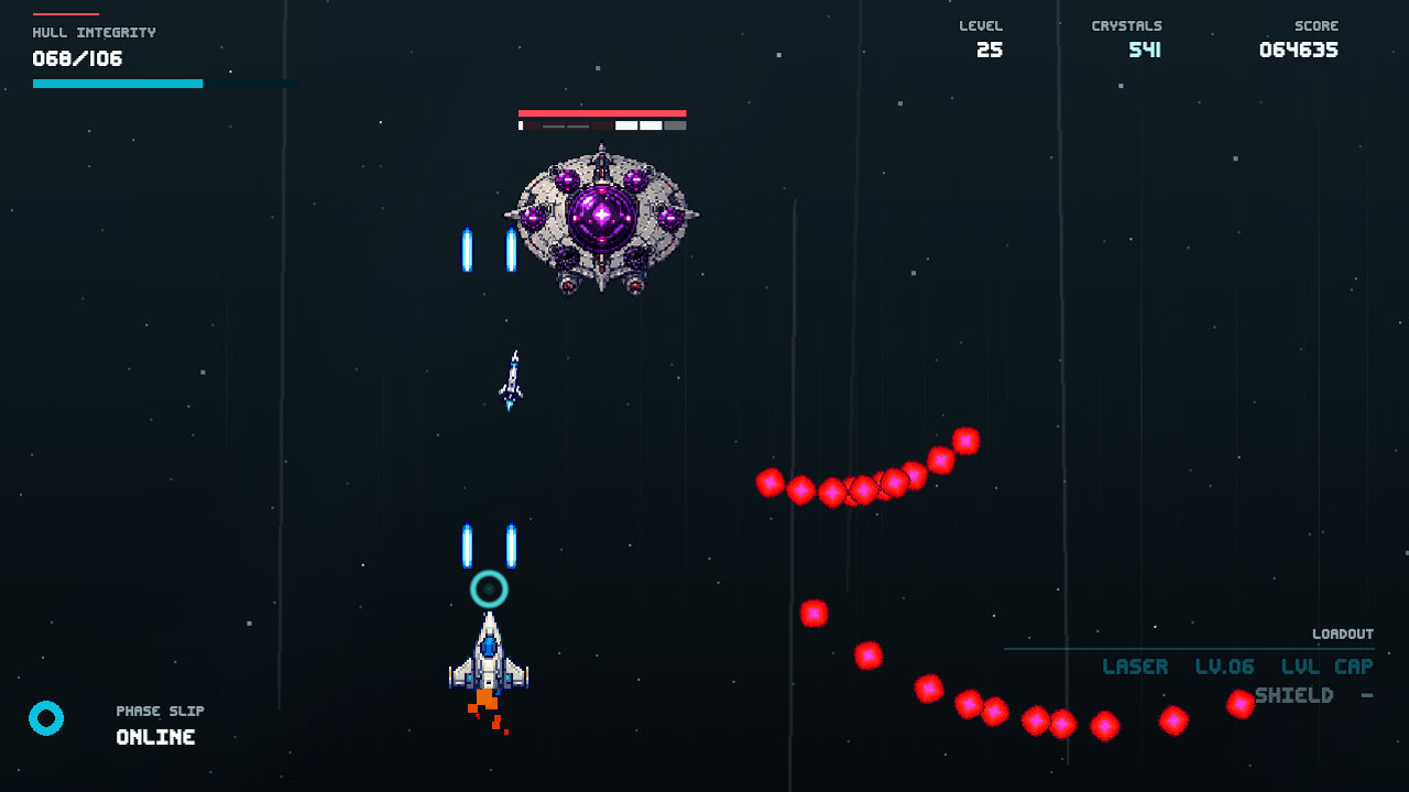 The Xeno Saucer boss firing a spread of projectiles