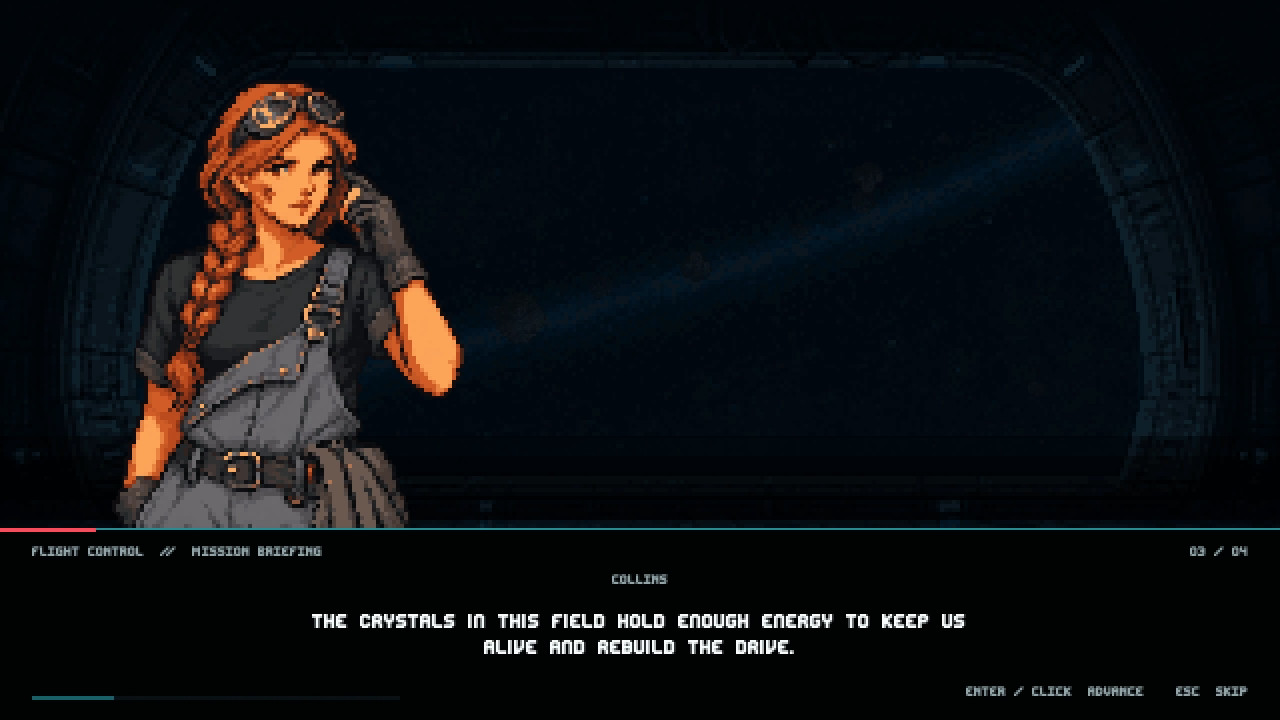 A Crystal Drive Z mission briefing from Collins before a run