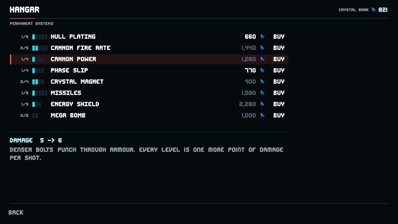 Permanent ship upgrades in the Crystal Drive Z hangar