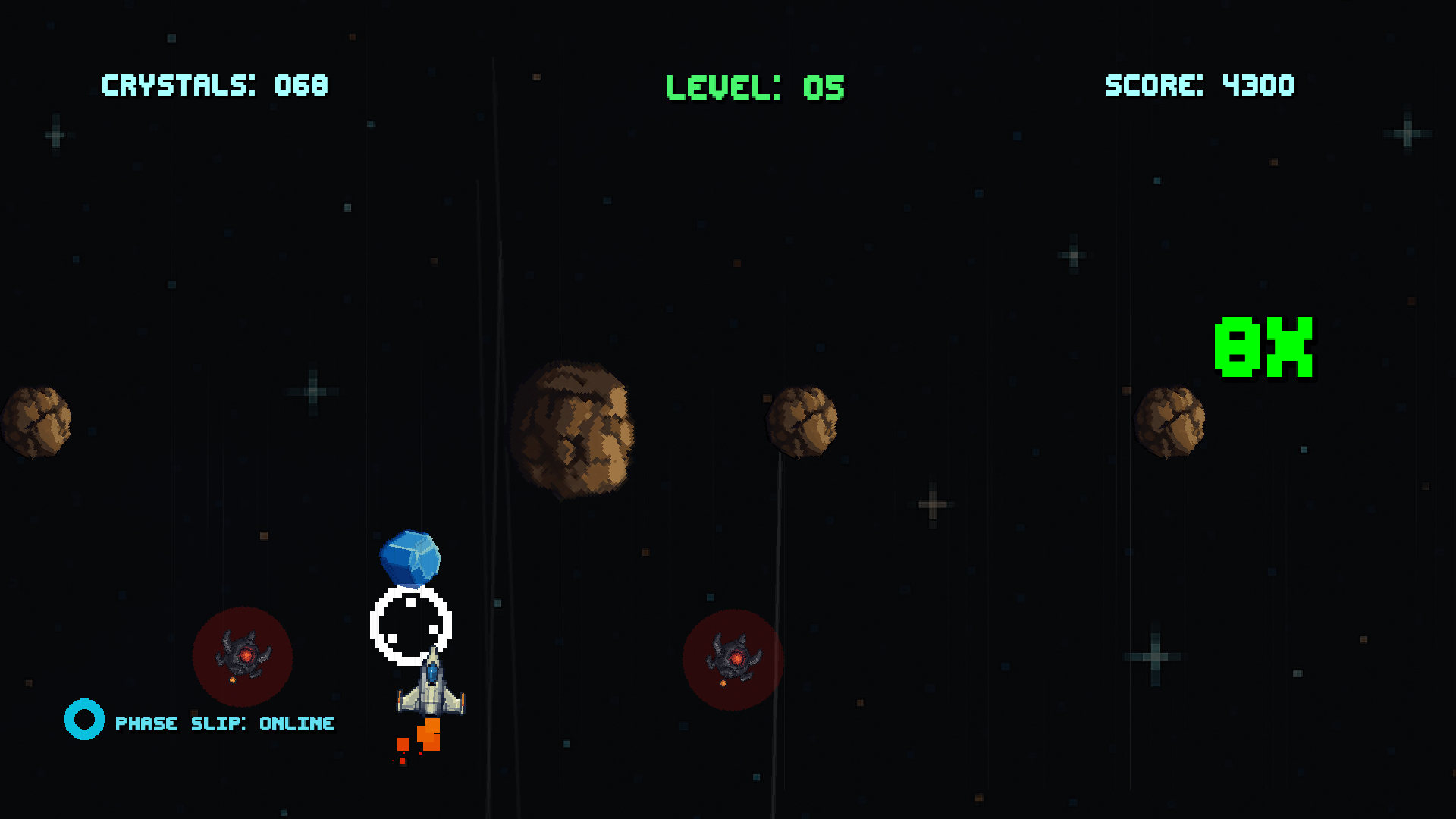 Crystal Drive at an eight-times combo in a sparse asteroid field