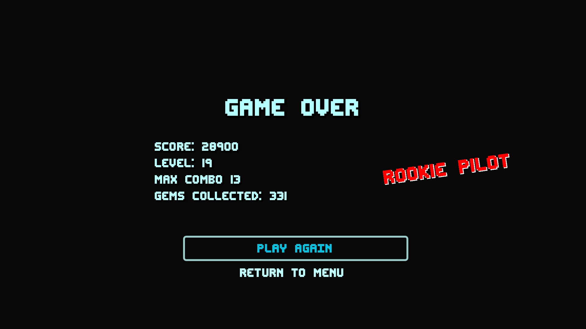 Crystal Drive run summary showing score, depth, combo and rank