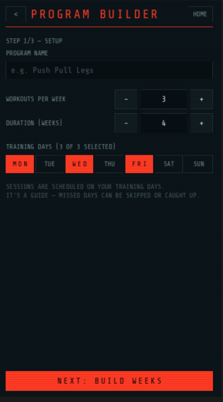 PowerUp program builder setup